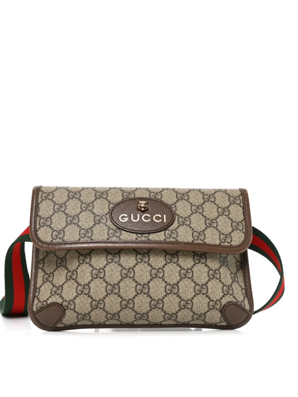 Gucci Beige Brown GG Canvas Crossbody with Green-Red Web Strap
